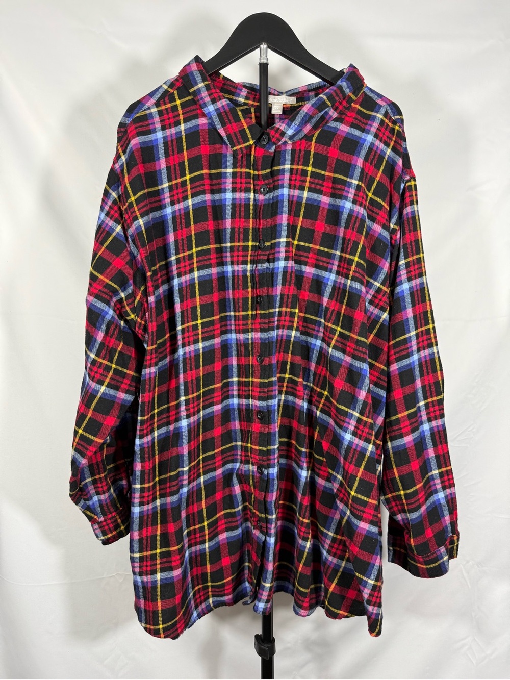 Vintage 5X Multicolor Plaid Button Front Oversized Collar Shirt